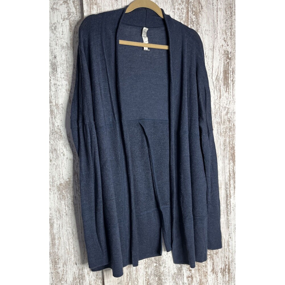 Lululemon Merino Wool-Blend Ribbed Long Sleeve Wrap Sweater Cardigan Blue Sz 8 - Picture 5 of 16